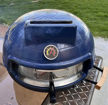 15 in. Kamado Charcoal Outdoor Pizza Oven with Pizza Stone and Bamboo Handles in Blue