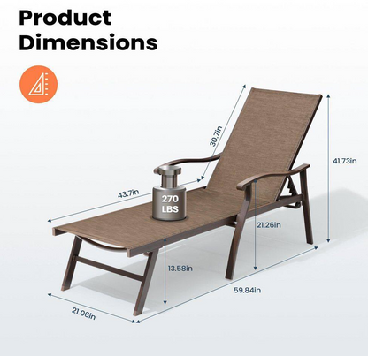 1-Piece Aluminum Adjustable Outdoor Chaise Lounge