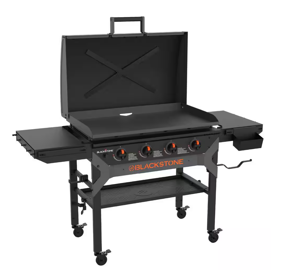 4-Burner Liquid Propane Outdoor Griddle with Hood in Black