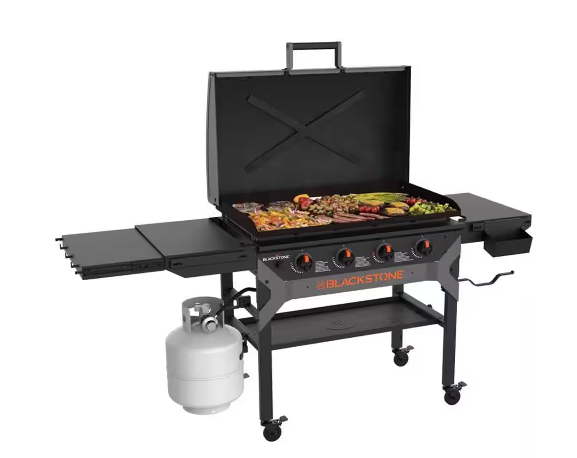 4-Burner Liquid Propane Outdoor Griddle with Hood in Black