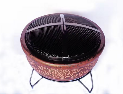 20 in. Clay Fire Pit with Iron Stand (Scroll)