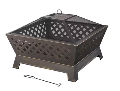 Tipton 34.00 in. W Rubbed Bronze Steel Wood Outdoor Fire Pit with Screen and Poker Included