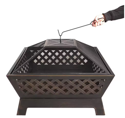 Tipton 34.00 in. W Rubbed Bronze Steel Wood Outdoor Fire Pit with Screen and Poker Included