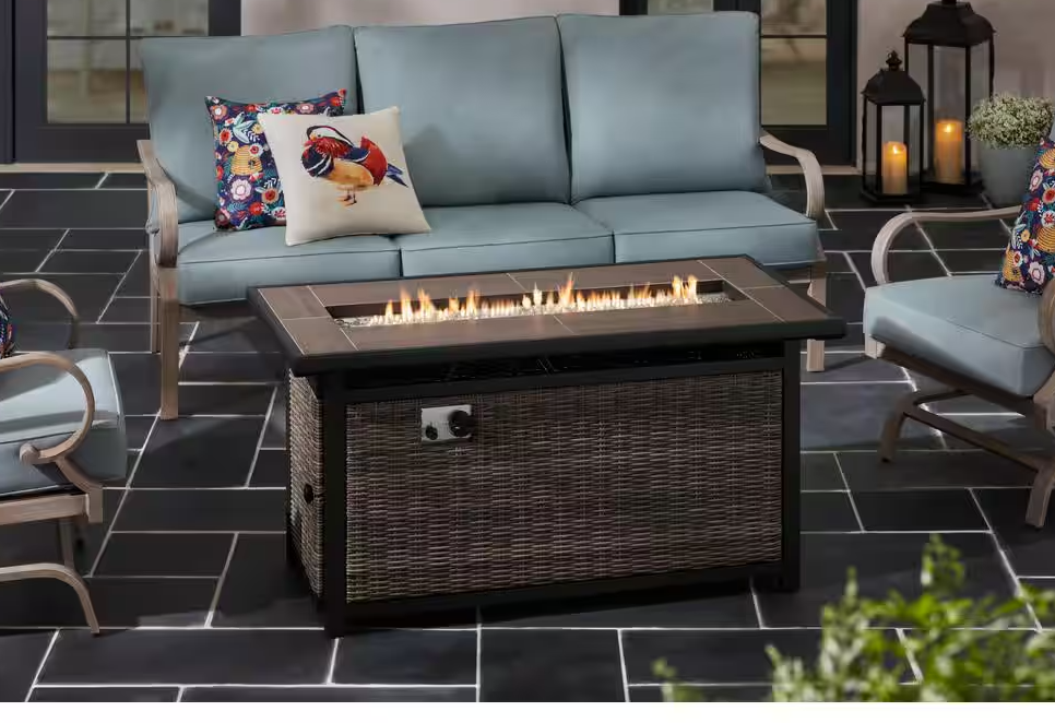 Corden 49.6 in. W 50000 Btu black Steel Propane Outdoor Fire Pit with Fire Glass