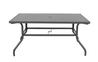 Gray Rectangle Powder-Coated Iron 61 in. x 37 in. Outdoor Dining Table with 1.57 in. Umbrella Hole