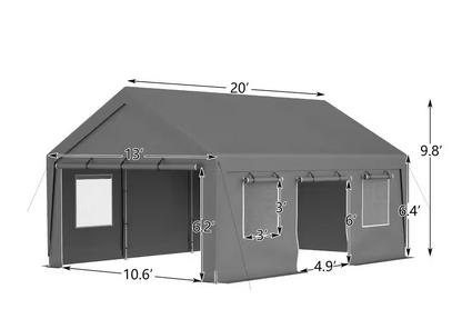 13 ft. x 20 ft. Outdoor Gray Roof Canopy Tent Heavy-Duty Steel Carport with Removable Sidewalls