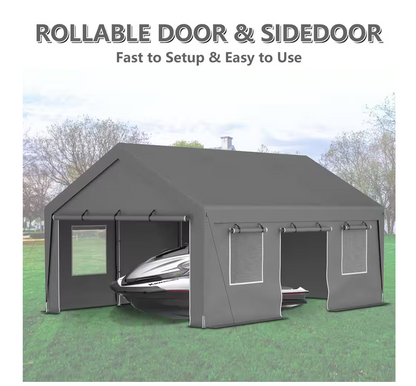 13 ft. x 20 ft. Outdoor Gray Roof Canopy Tent Heavy-Duty Steel Carport with Removable Sidewalls