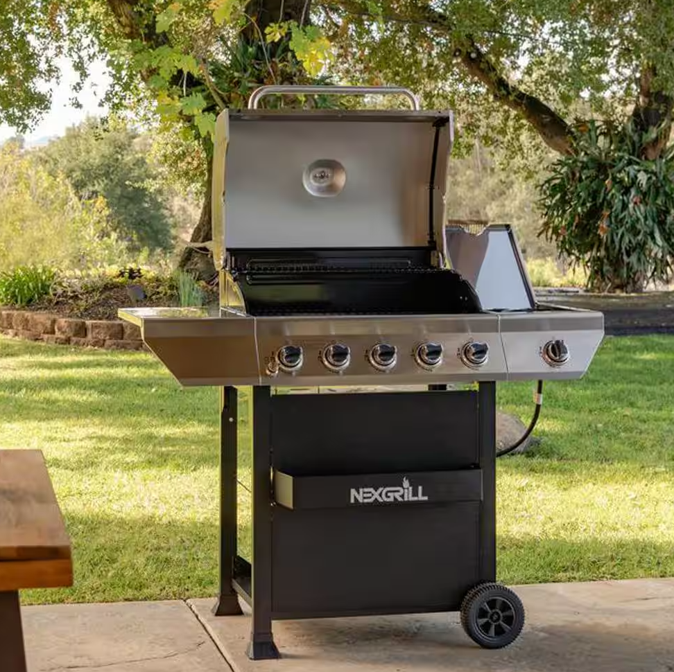 5-Burner Propane Gas Grill in Stainless Steel with Side Burner and Condiment Rack