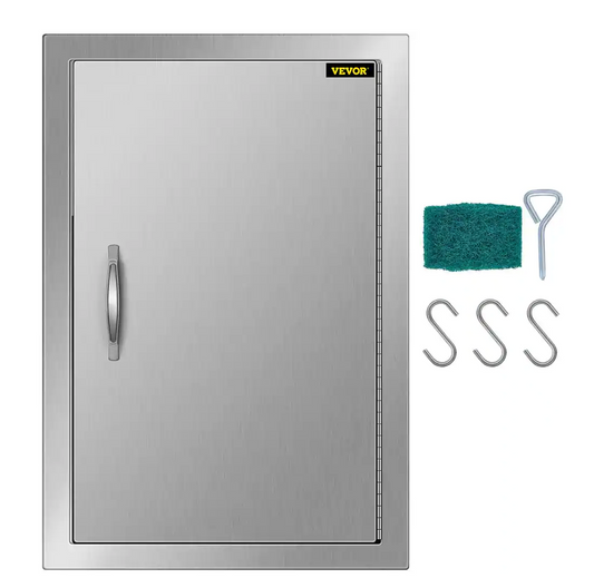 BBQ Access Door 17 in. W x 24 in. H Vertical Single BBQ Door Stainless Steel with Hooks Outdoor Kitchen Doors