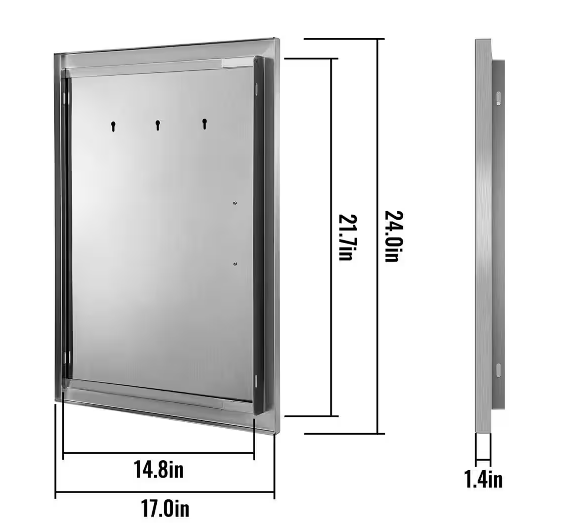 BBQ Access Door 17 in. W x 24 in. H Vertical Single BBQ Door Stainless Steel with Hooks Outdoor Kitchen Doors