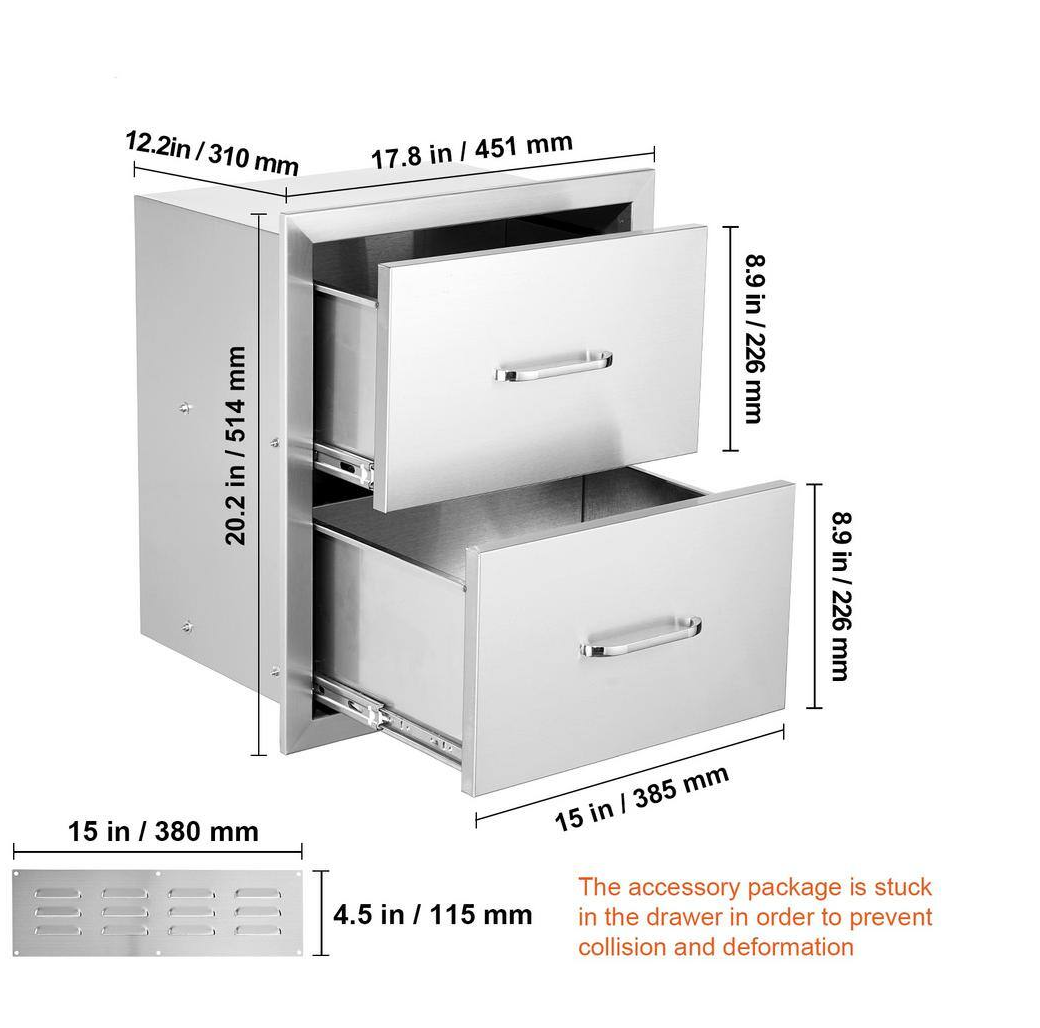 Outdoor Kitchen Drawers 20.2 in. W x 20.6 in. H x 12.7 in. D in Silver BBQ 1 Access Drawer Stainless Steel with Handle