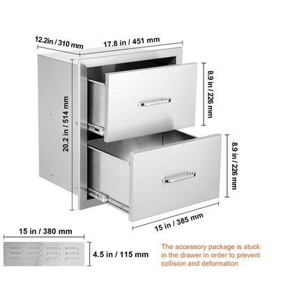 Outdoor Kitchen Drawers 20.2 in. W x 20.6 in. H x 12.7 in. D in Silver BBQ 1 Access Drawer Stainless Steel with Handle