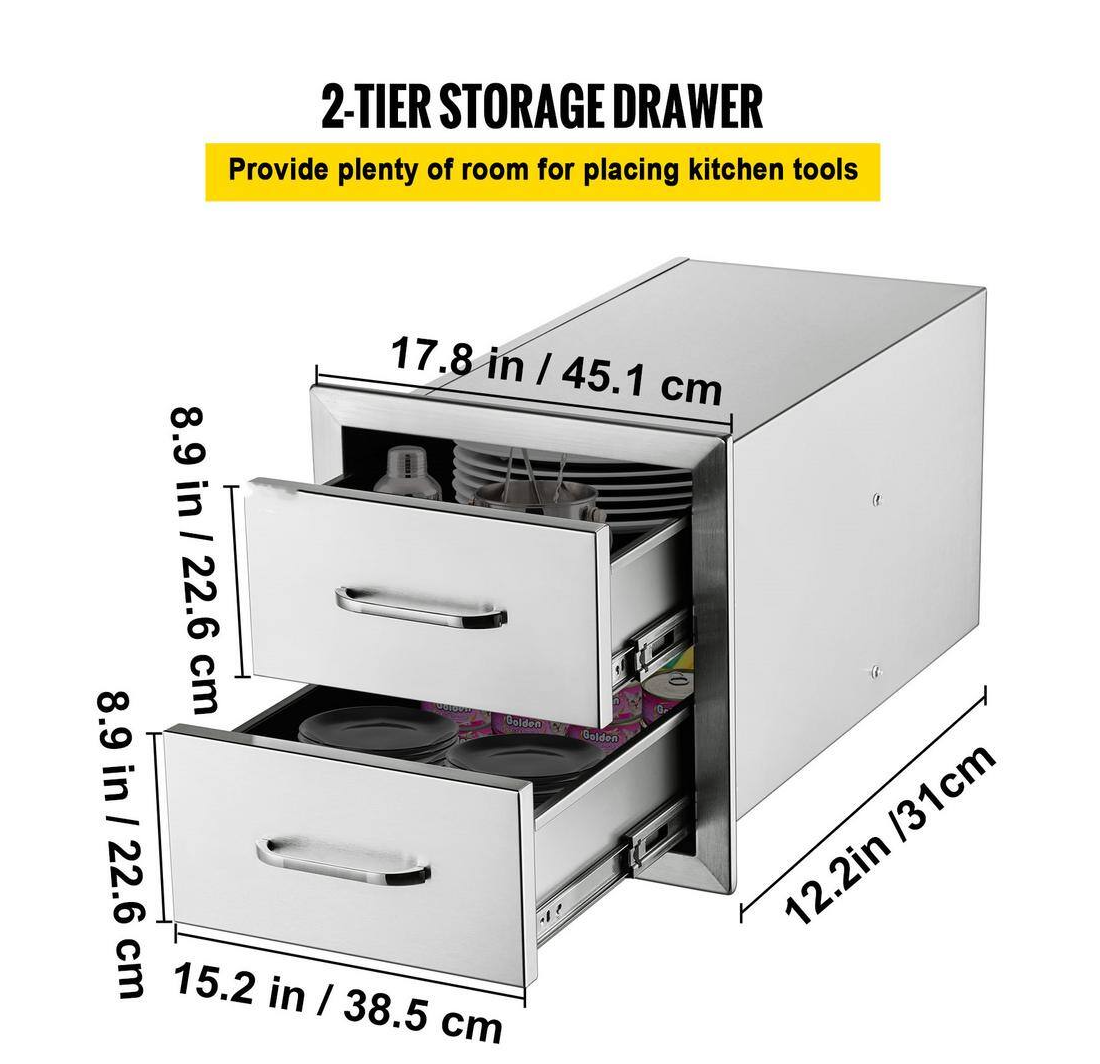 Outdoor Kitchen Drawers 20.2 in. W x 20.6 in. H x 12.7 in. D in Silver BBQ 1 Access Drawer Stainless Steel with Handle