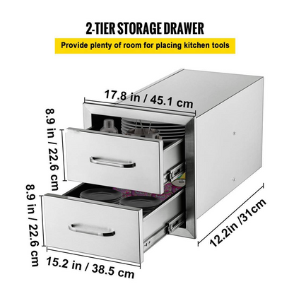 Outdoor Kitchen Drawers 20.2 in. W x 20.6 in. H x 12.7 in. D in Silver BBQ 1 Access Drawer Stainless Steel with Handle