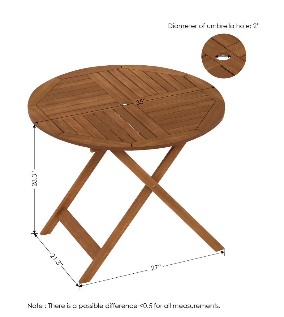 Tioman Hardwood Sunlight Outdoor Folding Dining Table with Umbrella Holes