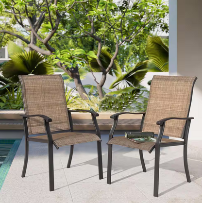 2 Pieces Brown Outdoor Indoor Textilene Dining Chairs