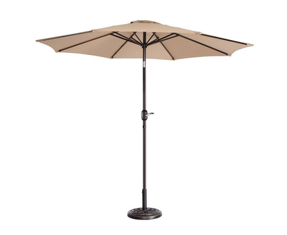 9 ft. Aluminum Market Patio Umbrella with Auto Tilt, Hand Crank Lift in Beige