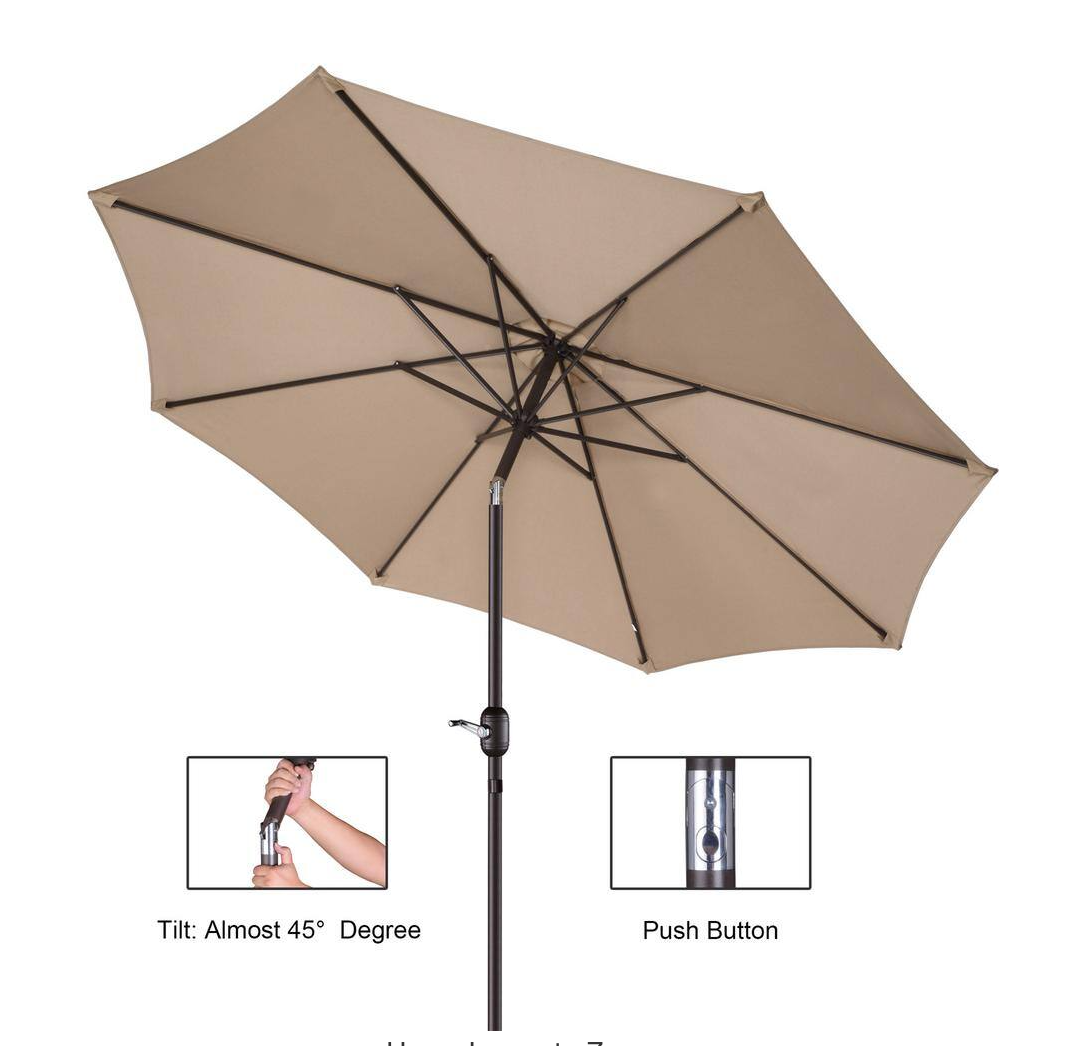 9 ft. Aluminum Market Patio Umbrella with Auto Tilt, Hand Crank Lift in Beige