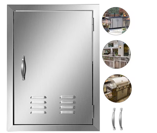 BBQ Access Door 17 in. W x 24 in. H Vertical Island Door with Vents Stainless Steel Single Access Door for BBQ Island