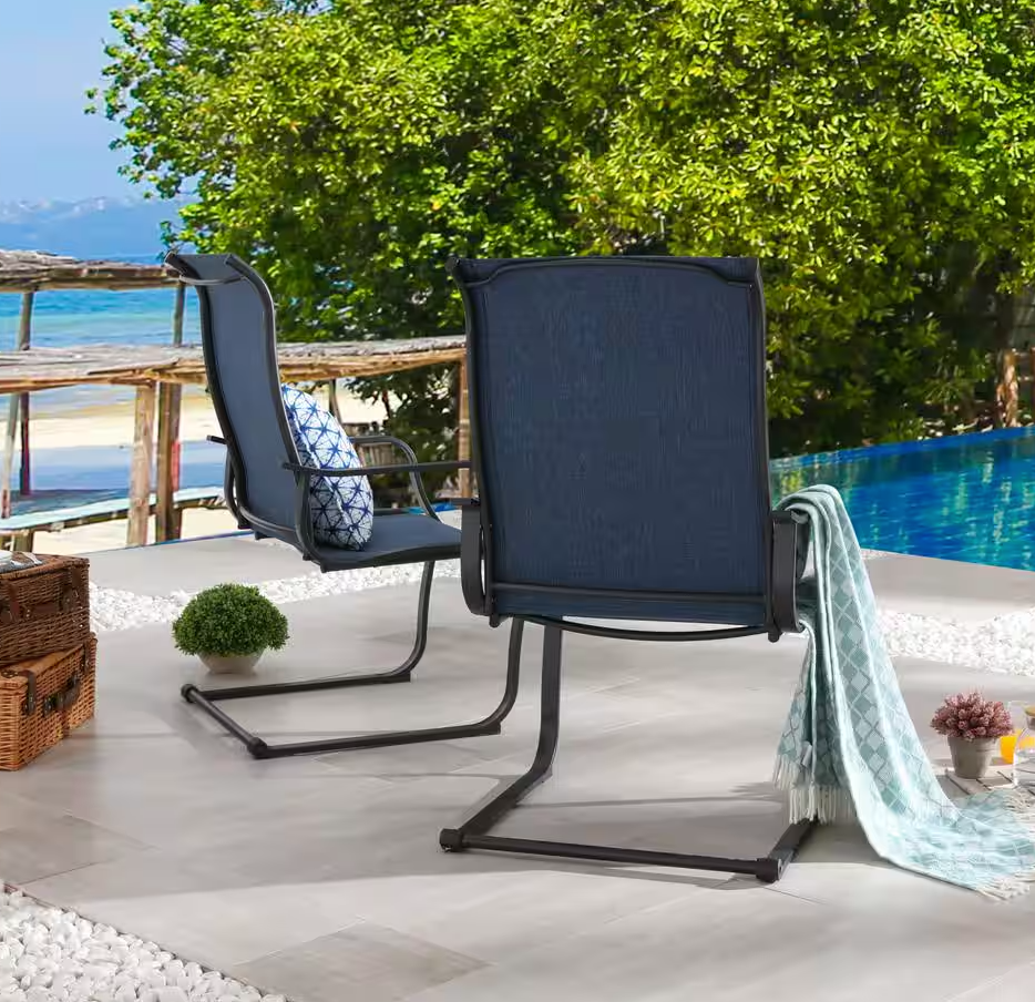 Spring Sling Outdoor Dining Chair in Blue (2-Pack)