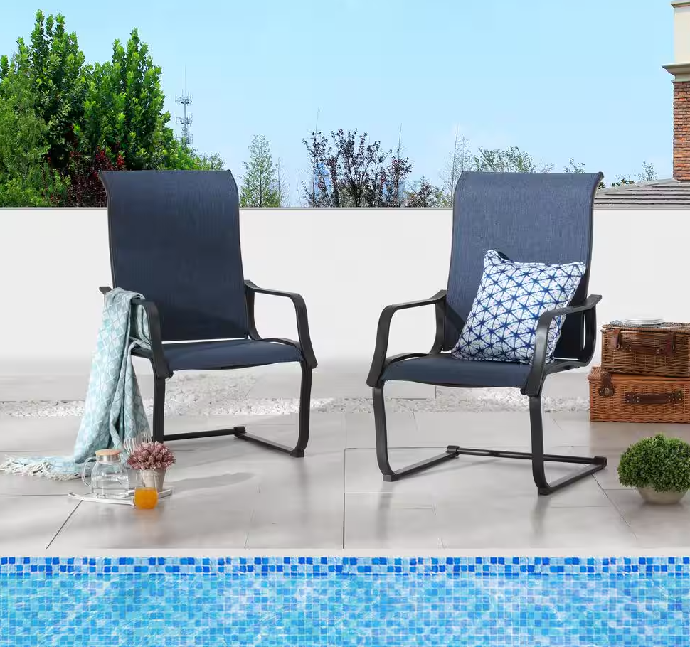 Spring Sling Outdoor Dining Chair in Blue (2-Pack)