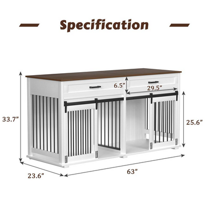 Wooden Dog Crate Furniture Dog Kennel Doghouse Accent Storage Cabinet with 2-Drawers and Divider