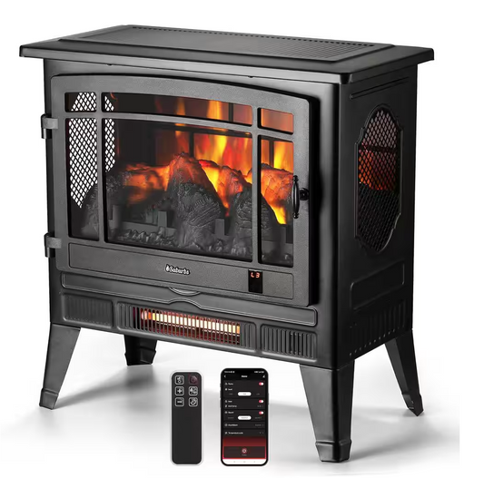 1400 W Suburbs 25 in. WiFi-Enabled Electric Fireplace Infrared Quartz Heater, Crackling Sound Freestanding heater, Black