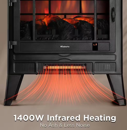 1400 W Suburbs 25 in. WiFi-Enabled Electric Fireplace Infrared Quartz Heater, Crackling Sound Freestanding heater, Black