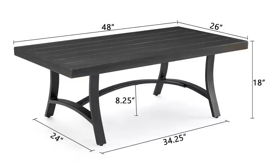 Rectangular Aluminum Outdoor Coffee Table with Half Arc Bottom