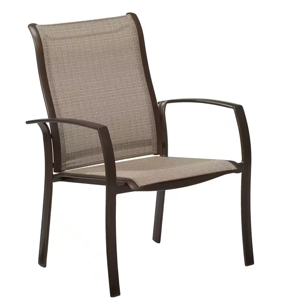 Mix and Match Reinforced Aluminum Brown Stackable Outdoor Patio Dining Chair in Sunbrella Elevation Stone Sling