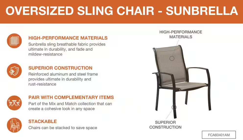 Mix and Match Reinforced Aluminum Brown Stackable Outdoor Patio Dining Chair in Sunbrella Elevation Stone Sling