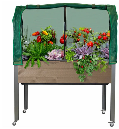 Self-Watering Elevated Spruce Planter with Greenhouse & Bug Cover