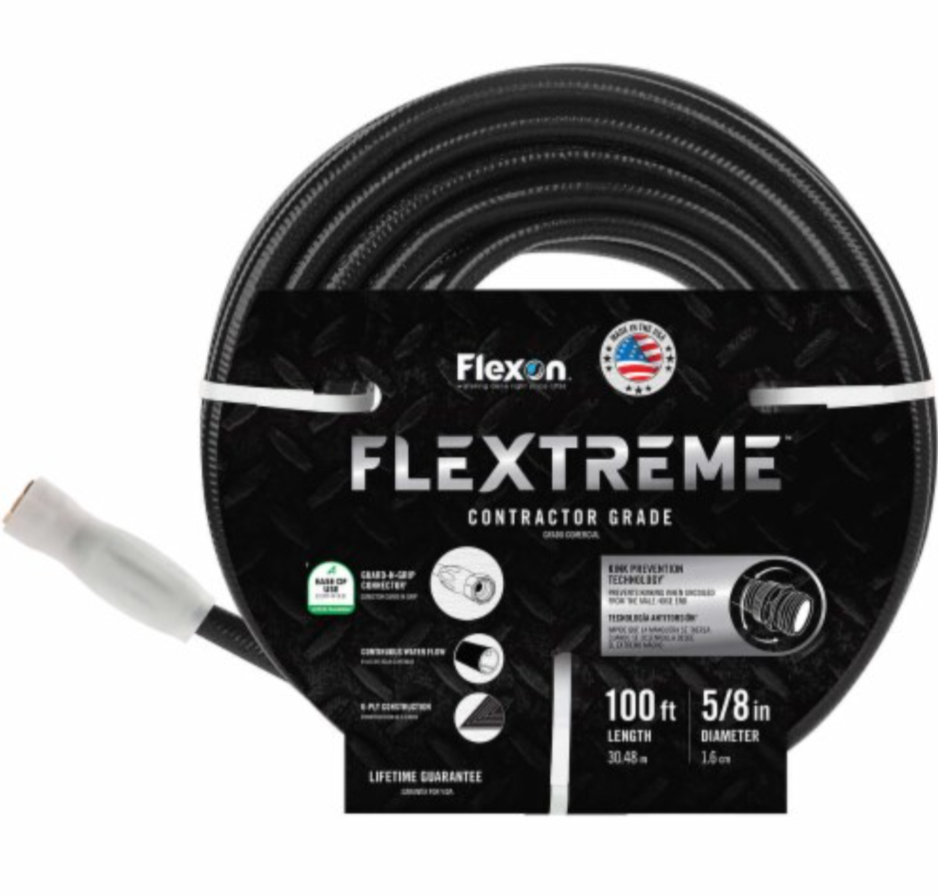 Flexon Flextreme Contractor Grade Hose, Black, 5/8" x 100 ft