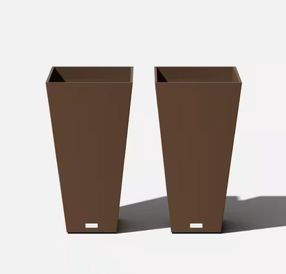 Midland 26 in. Espresso Plastic Tall Square Planter (2-Pack)